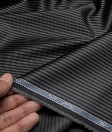 Tessitura Monti 2 Ply 70's Giza Cotton Striped Shirting Fabric (Dark Green & Black)