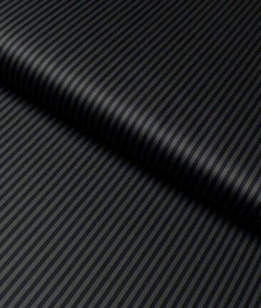 Tessitura Monti 2 Ply 70's Giza Cotton Striped Shirting Fabric (Dark Green & Black)