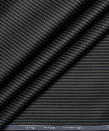 Tessitura Monti 2 Ply 70's Giza Cotton Striped Shirting Fabric (Dark Green & Black)