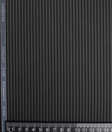 Tessitura Monti 2 Ply 70's Giza Cotton Striped Shirting Fabric (Dark Green & Black)