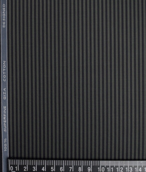 Tessitura Monti 2 Ply 70's Giza Cotton Striped Shirting Fabric (Dark Green & Black)