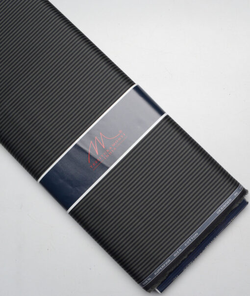 Tessitura Monti 2 Ply 70's Giza Cotton Striped Shirting Fabric (Dark Green & Black)