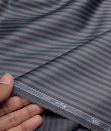Tessitura Monti 2 Ply 70's Giza Cotton Striped Shirting Fabric (Grey & Blue)