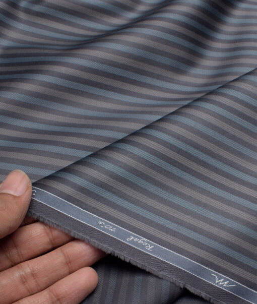 Tessitura Monti 2 Ply 70's Giza Cotton Striped Shirting Fabric (Grey & Blue)