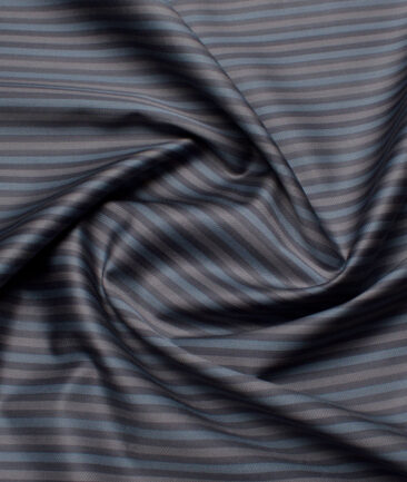 Tessitura Monti 2 Ply 70's Giza Cotton Striped Shirting Fabric (Grey & Blue)