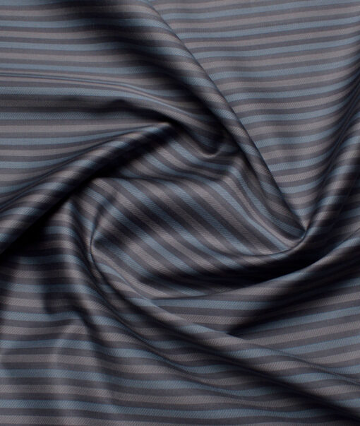 Tessitura Monti 2 Ply 70's Giza Cotton Striped Shirting Fabric (Grey & Blue)