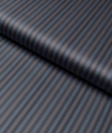 Tessitura Monti 2 Ply 70's Giza Cotton Striped Shirting Fabric (Grey & Blue)