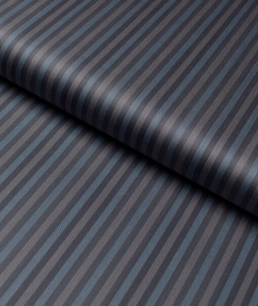 Tessitura Monti 2 Ply 70's Giza Cotton Striped Shirting Fabric (Grey & Blue)