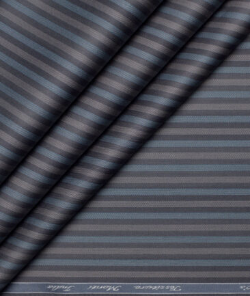 Tessitura Monti 2 Ply 70's Giza Cotton Striped Shirting Fabric (Grey & Blue)