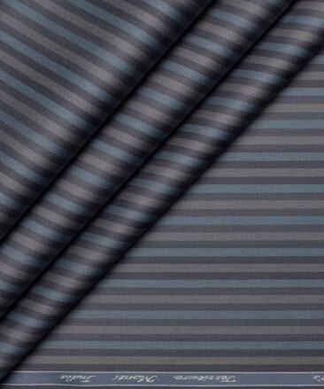 Tessitura Monti 2 Ply 70's Giza Cotton Striped Shirting Fabric (Grey & Blue)