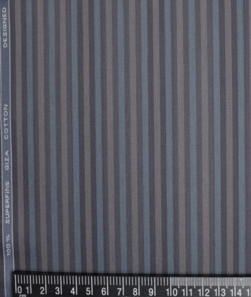 Tessitura Monti 2 Ply 70's Giza Cotton Striped Shirting Fabric (Grey & Blue)