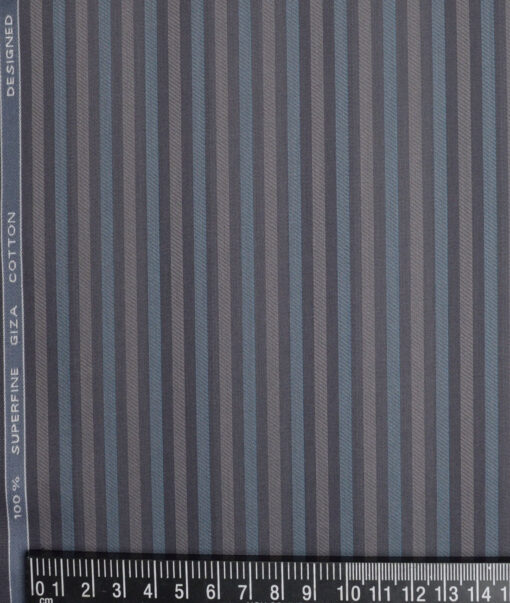 Tessitura Monti 2 Ply 70's Giza Cotton Striped Shirting Fabric (Grey & Blue)