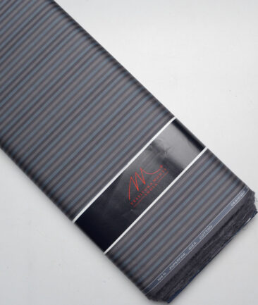Tessitura Monti 2 Ply 70's Giza Cotton Striped Shirting Fabric (Grey & Blue)