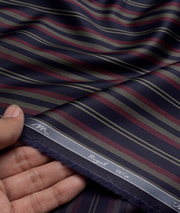 Tessitura Monti 2 Ply 70's Giza Cotton Striped Shirting Fabric (Navy Blue & Red)