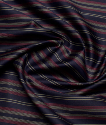 Tessitura Monti 2 Ply 70's Giza Cotton Striped Shirting Fabric (Navy Blue & Red)