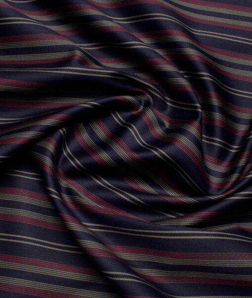 Tessitura Monti 2 Ply 70's Giza Cotton Striped Shirting Fabric (Navy Blue & Red)