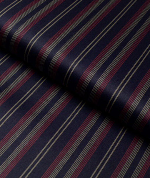 Tessitura Monti 2 Ply 70's Giza Cotton Striped Shirting Fabric (Navy Blue & Red)