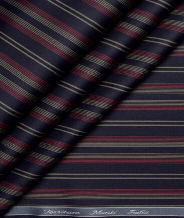 Tessitura Monti 2 Ply 70's Giza Cotton Striped Shirting Fabric (Navy Blue & Red)