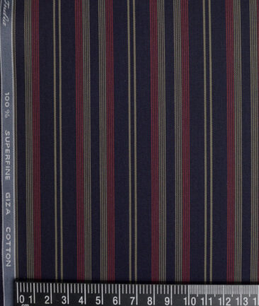 Tessitura Monti 2 Ply 70's Giza Cotton Striped Shirting Fabric (Navy Blue & Red)