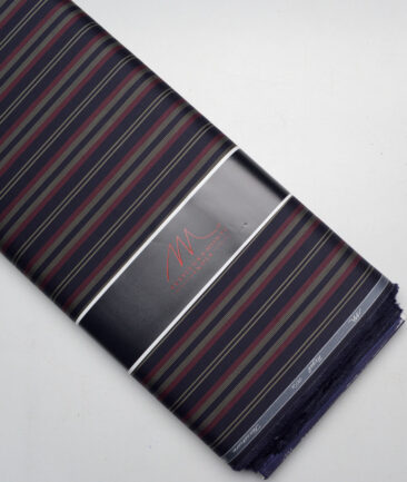 Tessitura Monti 2 Ply 70's Giza Cotton Striped Shirting Fabric (Navy Blue & Red)