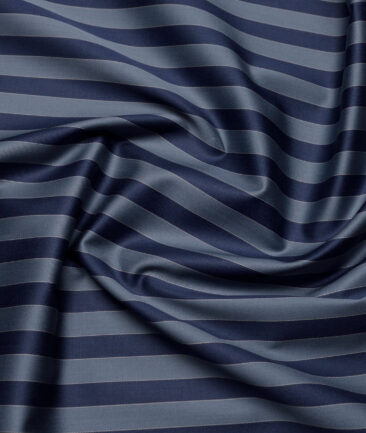 Tessitura Monti 2 Ply 70's Giza Cotton Striped Shirting Fabric (Greyish Blue & Navy blue)