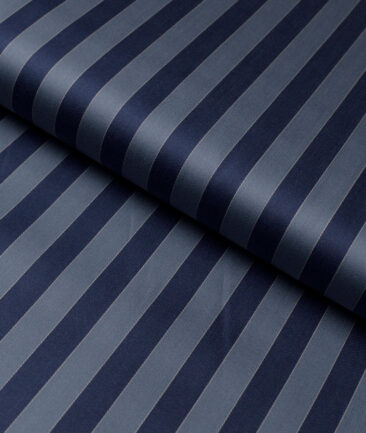 Tessitura Monti 2 Ply 70's Giza Cotton Striped Shirting Fabric (Greyish Blue & Navy blue)