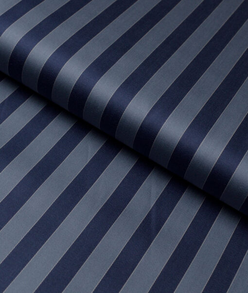 Tessitura Monti 2 Ply 70's Giza Cotton Striped Shirting Fabric (Greyish Blue & Navy blue)