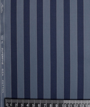 Tessitura Monti 2 Ply 70's Giza Cotton Striped Shirting Fabric (Greyish Blue & Navy blue)