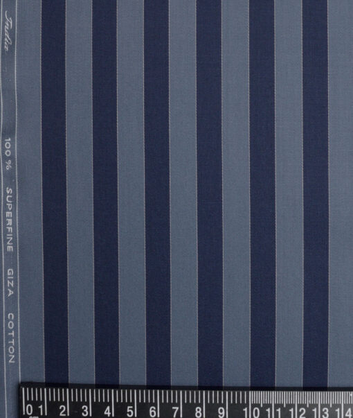 Tessitura Monti 2 Ply 70's Giza Cotton Striped Shirting Fabric (Greyish Blue & Navy blue)