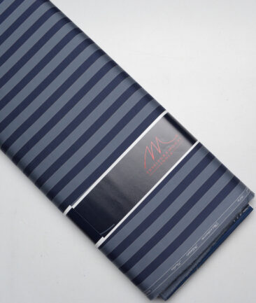 Tessitura Monti 2 Ply 70's Giza Cotton Striped Shirting Fabric (Greyish Blue & Navy blue)