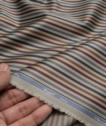 Tessitura Monti 2 Ply 70's Giza Cotton Striped Shirting Fabric (Light Brown & Copper)