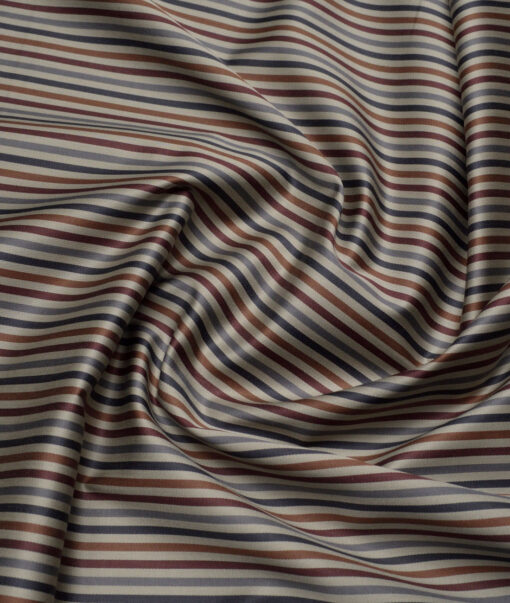Tessitura Monti 2 Ply 70's Giza Cotton Striped Shirting Fabric (Light Brown & Copper)