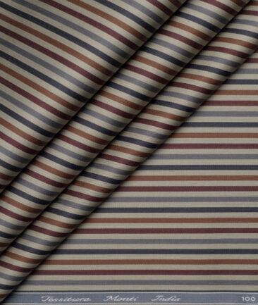 Tessitura Monti 2 Ply 70's Giza Cotton Striped Shirting Fabric (Light Brown & Copper)