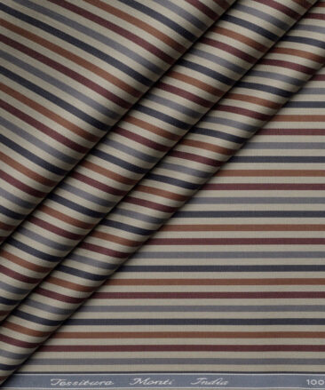 Tessitura Monti 2 Ply 70's Giza Cotton Striped Shirting Fabric (Light Brown & Copper)