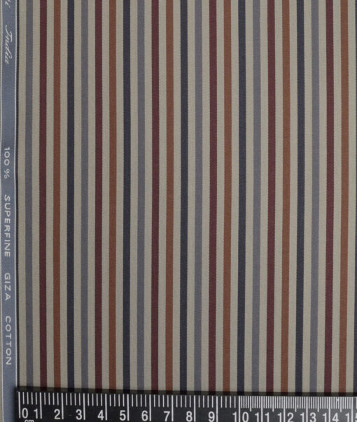 Tessitura Monti 2 Ply 70's Giza Cotton Striped Shirting Fabric (Light Brown & Copper)