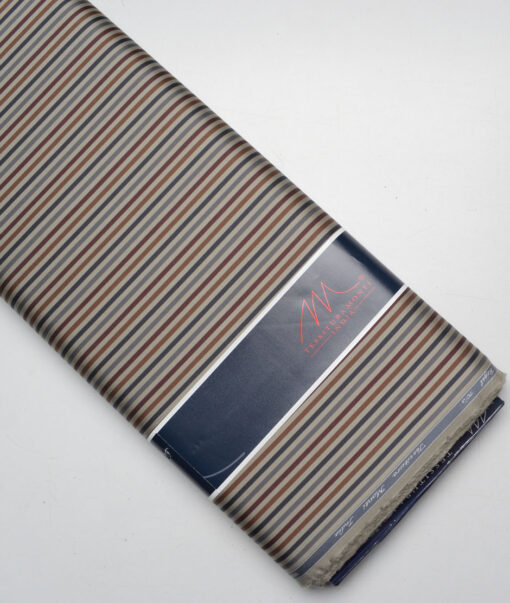 Tessitura Monti 2 Ply 70's Giza Cotton Striped Shirting Fabric (Light Brown & Copper)