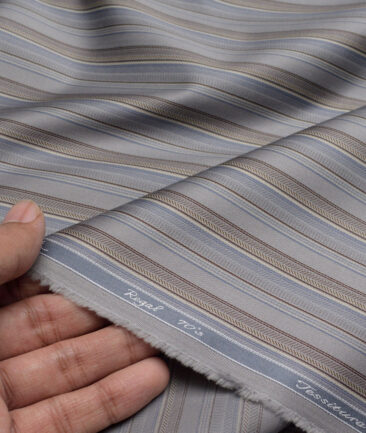 Tessitura Monti 2 Ply 70's Giza Cotton Striped Shirting Fabric (Grey & Brown)