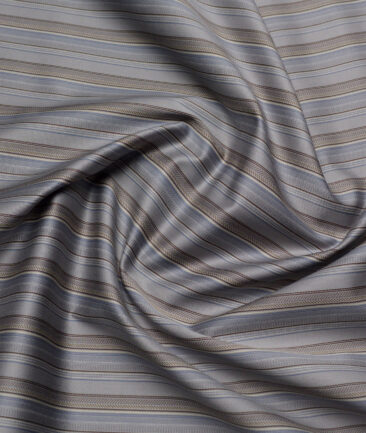 Tessitura Monti 2 Ply 70's Giza Cotton Striped Shirting Fabric (Grey & Brown)