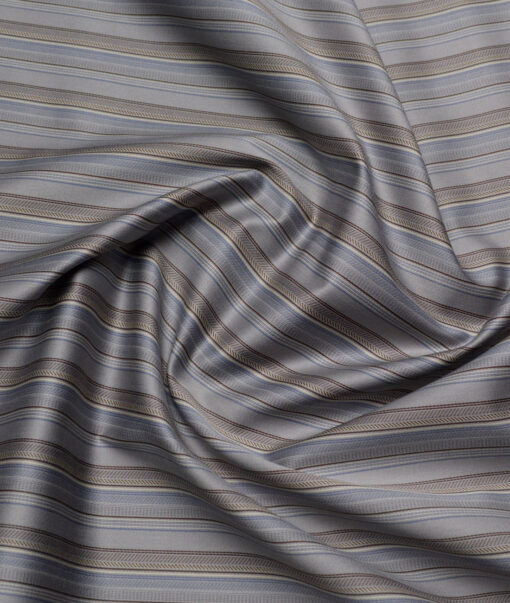 Tessitura Monti 2 Ply 70's Giza Cotton Striped Shirting Fabric (Grey & Brown)