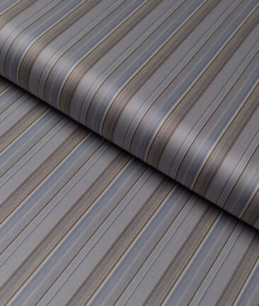 Tessitura Monti 2 Ply 70's Giza Cotton Striped Shirting Fabric (Grey & Brown)