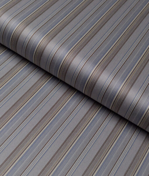 Tessitura Monti 2 Ply 70's Giza Cotton Striped Shirting Fabric (Grey & Brown)