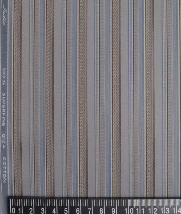 Tessitura Monti 2 Ply 70's Giza Cotton Striped Shirting Fabric (Grey & Brown)