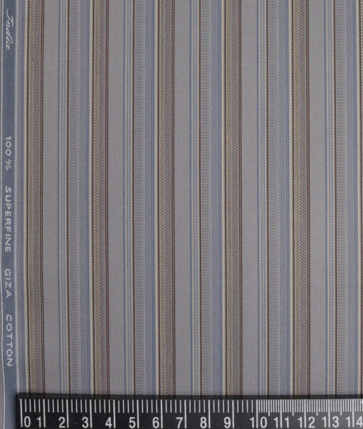 Tessitura Monti 2 Ply 70's Giza Cotton Striped Shirting Fabric (Grey & Brown)