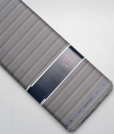 Tessitura Monti 2 Ply 70's Giza Cotton Striped Shirting Fabric (Grey & Brown)