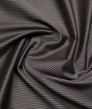 Tessitura Monti 2 Ply 70's Giza Cotton Striped Shirting Fabric (Light Brown & Blue)