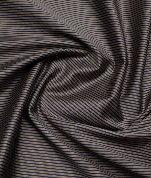 Tessitura Monti 2 Ply 70's Giza Cotton Striped Shirting Fabric (Light Brown & Blue)