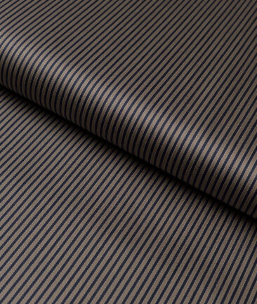 Tessitura Monti 2 Ply 70's Giza Cotton Striped Shirting Fabric (Light Brown & Blue)