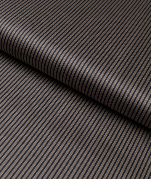 Tessitura Monti 2 Ply 70's Giza Cotton Striped Shirting Fabric (Light Brown & Blue)