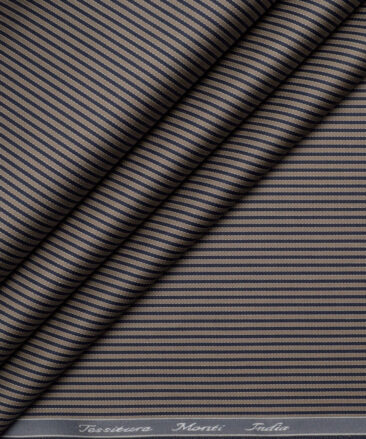 Tessitura Monti 2 Ply 70's Giza Cotton Striped Shirting Fabric (Light Brown & Blue)