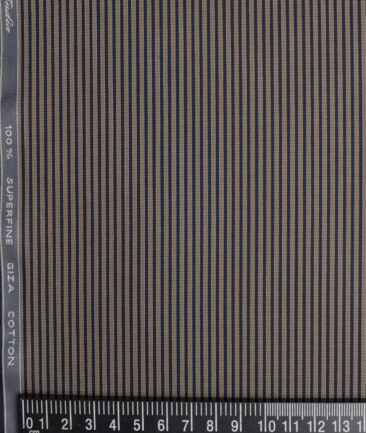 Tessitura Monti 2 Ply 70's Giza Cotton Striped Shirting Fabric (Light Brown & Blue)